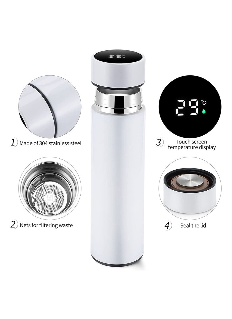 Cool Baby - COOLBABY Smart Insulated Water Bottle, Tea Infuser Bottle Stainless Steel Vacuum Wide Mouth Coffee Mug, Travel Thermoses with LCD Touch Screen, Keep Hot Or Cold, Car Portable Coffee Cup, 500ML(White) - Image 1