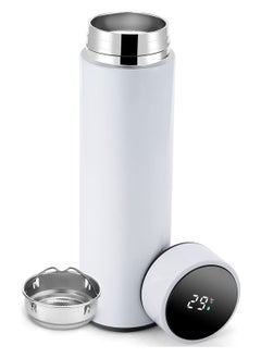 Cool Baby COOLBABY Smart Insulated Water Bottle, Tea Infuser Bottle Stainless Steel Vacuum Wide Mouth Coffee Mug, Travel Thermoses with LCD Touch Screen, Keep Hot Or Cold, Car Portable Coffee Cup, 500ML(White)  - Image 1