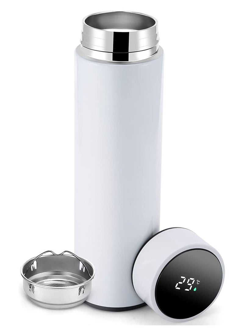 Cool Baby - COOLBABY Smart Insulated Water Bottle, Tea Infuser Bottle Stainless Steel Vacuum Wide Mouth Coffee Mug, Travel Thermoses with LCD Touch Screen, Keep Hot Or Cold, Car Portable Coffee Cup, 500ML(White) - Image 1