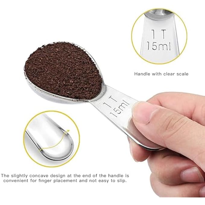 ريحني مجموعة مغارف قهوة فاخرة من الفولاذ المقاوم للصدأ 15 مل لمقبض قصير لملاعق قياس القهوة، شاي السكر ودقيق السكر وأدوات خبز آمنة لغسالة الصحون مع قبضة مريحة 3 قطع - Image 5