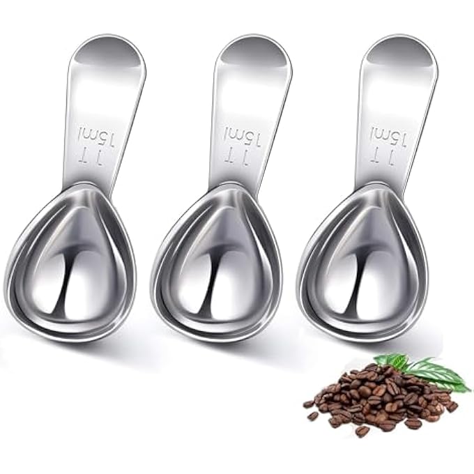 ريحني مجموعة مغارف قهوة فاخرة من الفولاذ المقاوم للصدأ 15 مل لمقبض قصير لملاعق قياس القهوة، شاي السكر ودقيق السكر وأدوات خبز آمنة لغسالة الصحون مع قبضة مريحة 3 قطع - Image 2