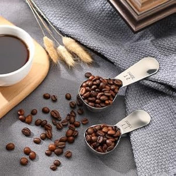ريحني مجموعة مغارف قهوة فاخرة من الفولاذ المقاوم للصدأ 15 مل لمقبض قصير لملاعق قياس القهوة، شاي السكر ودقيق السكر وأدوات خبز آمنة لغسالة الصحون مع قبضة مريحة 3 قطع - Image 3