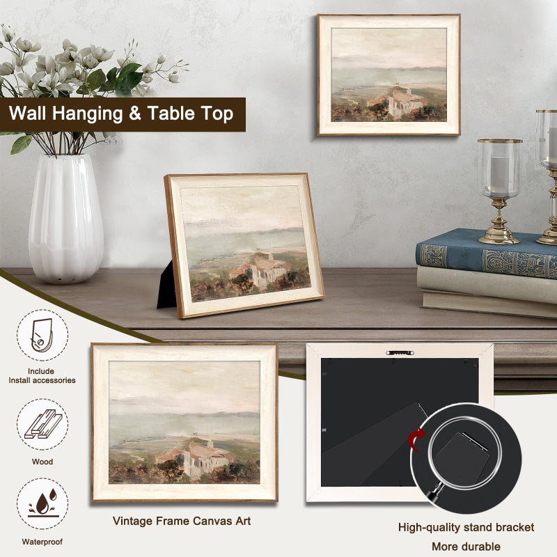 UNIRO Framed Wall Art Decoration Canvas - Vintage Coastal Oil Painting Artwork Prints, Neutral Landscape Picture for Room Decor, Farmhouse Bedroom Bathroom - 10x12 Inch - Image 2