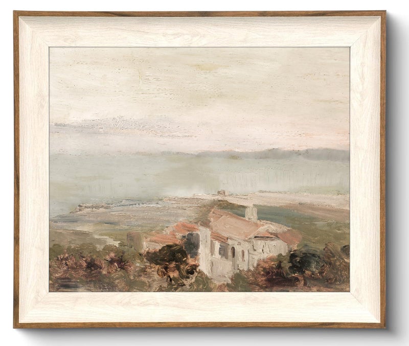 UNIRO Framed Wall Art Decoration Canvas - Vintage Coastal Oil Painting Artwork Prints, Neutral Landscape Picture for Room Decor, Farmhouse Bedroom Bathroom - 10x12 Inch - Image 1