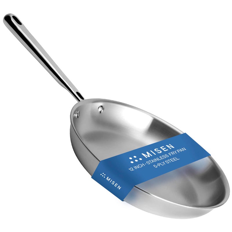 Misen 5Ply Stainless Steel 12 Frying Pan Professional Cookware for Induction Gas and Electric Dishwasher Safe Oven Safe to 800F Durable Versatile Even Heating