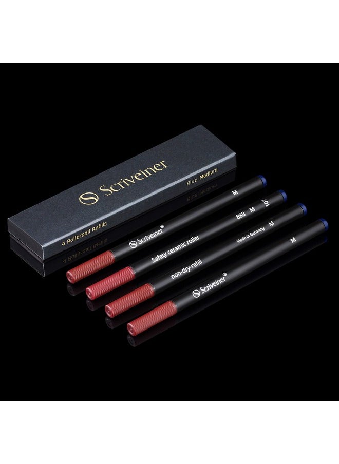 Scriveiner - Rollerball Refill Blue Medium - 4 Rollerball Refills Designed For Scriveiner Pens - Safety Ceramic Non Dry Roller Pen Refill M - Schmidt 888 Size - Made In Germany - Image 1