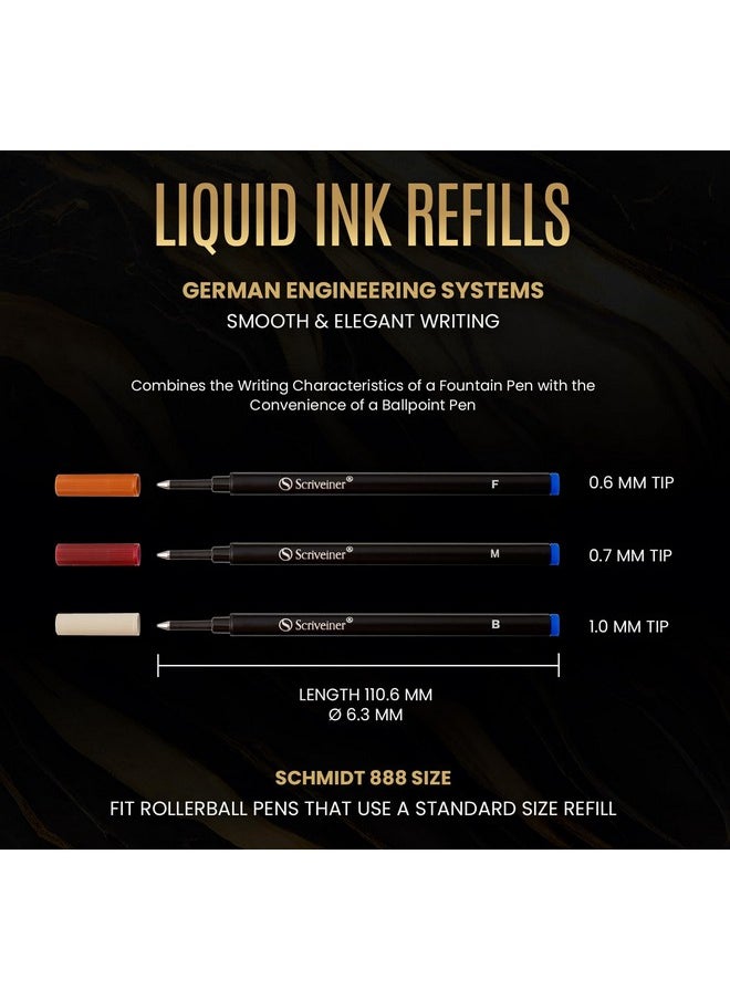 Scriveiner - Rollerball Refill Blue Medium - 4 Rollerball Refills Designed For Scriveiner Pens - Safety Ceramic Non Dry Roller Pen Refill M - Schmidt 888 Size - Made In Germany - Image 1