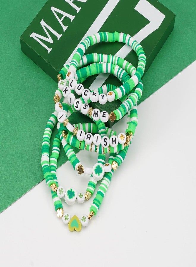 Lonext St. Patrick's Day Bracelets Set Shamrock Heishi Beaded Stretch Layering Friendship Irish Stackable Adjustable Bracelet for Women Festival Party Jewelry - Image 4