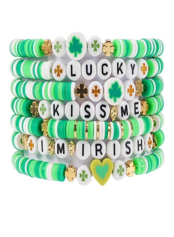 Lonext St. Patrick's Day Bracelets Set Shamrock Heishi Beaded Stretch Layering Friendship Irish Stackable Adjustable Bracelet for Women Festival Party Jewelry - Image 1