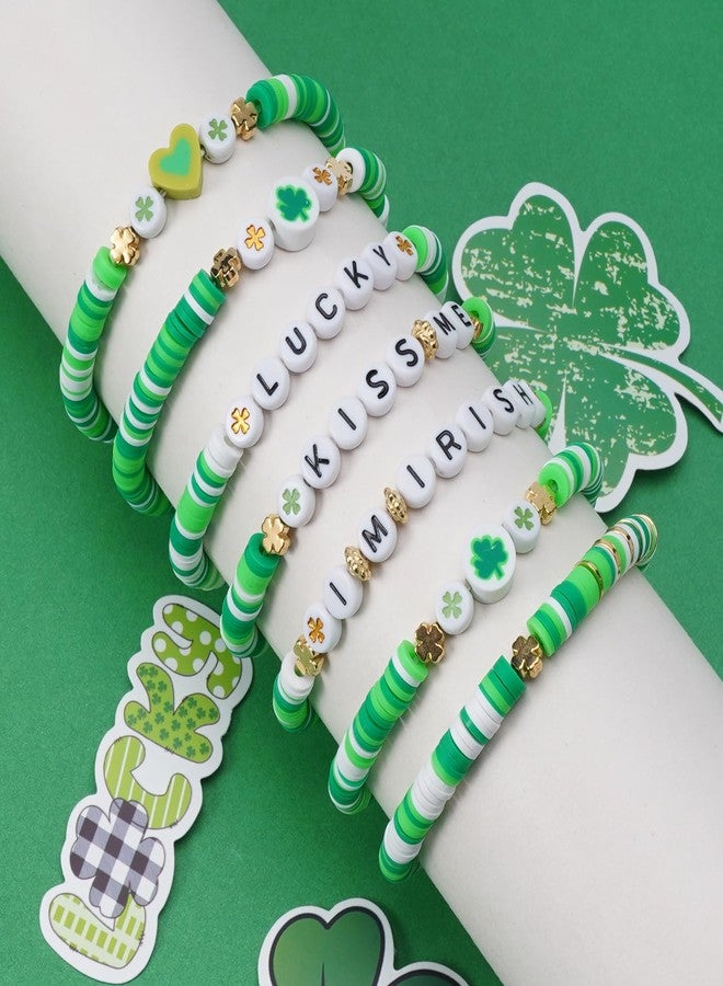 Lonext St. Patrick's Day Bracelets Set Shamrock Heishi Beaded Stretch Layering Friendship Irish Stackable Adjustable Bracelet for Women Festival Party Jewelry - Image 3
