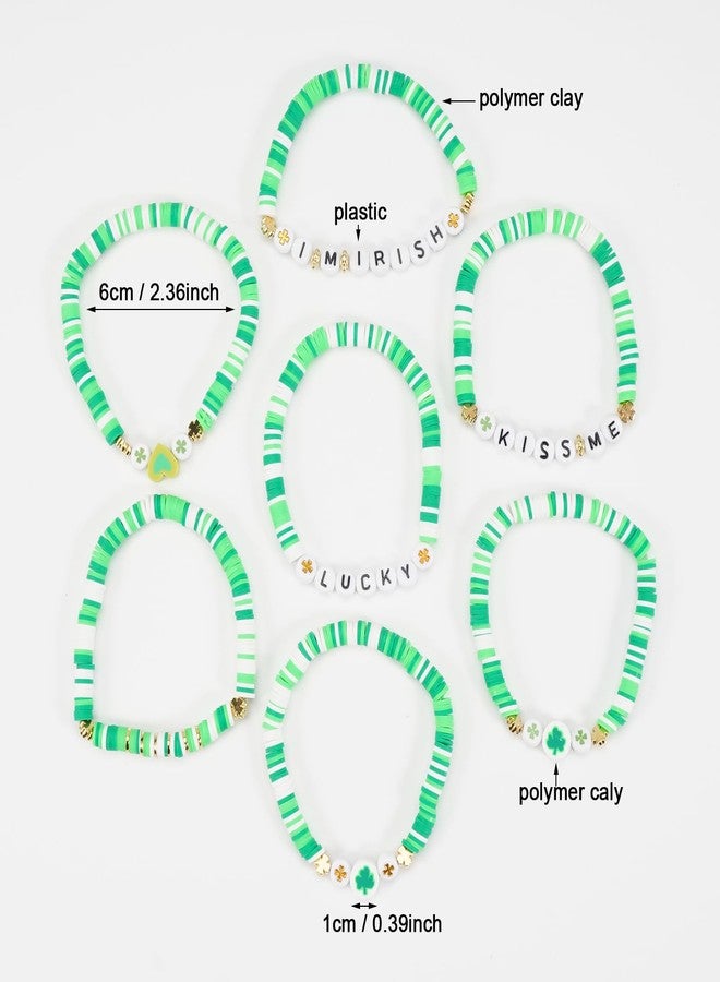 Lonext St. Patrick's Day Bracelets Set Shamrock Heishi Beaded Stretch Layering Friendship Irish Stackable Adjustable Bracelet for Women Festival Party Jewelry - Image 2