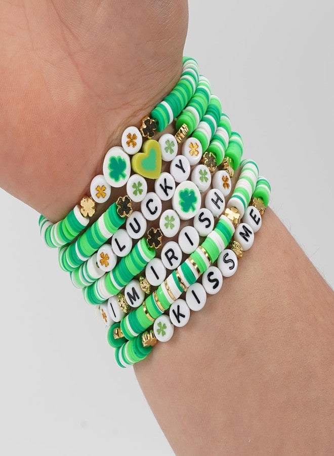 Lonext St. Patrick's Day Bracelets Set Shamrock Heishi Beaded Stretch Layering Friendship Irish Stackable Adjustable Bracelet for Women Festival Party Jewelry - Image 5
