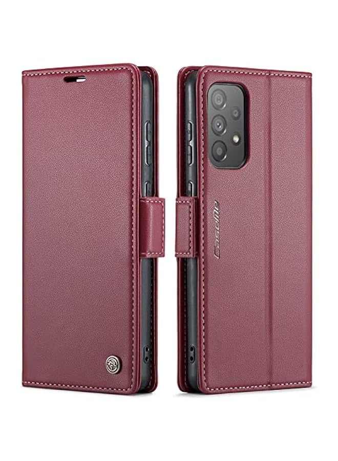 Wine PU Leather Wallet Case for Samsung Galaxy A73 5G, RFID Blocking Stand Folio Cover with Magnetic Kickstand and Card Slots - Image 1
