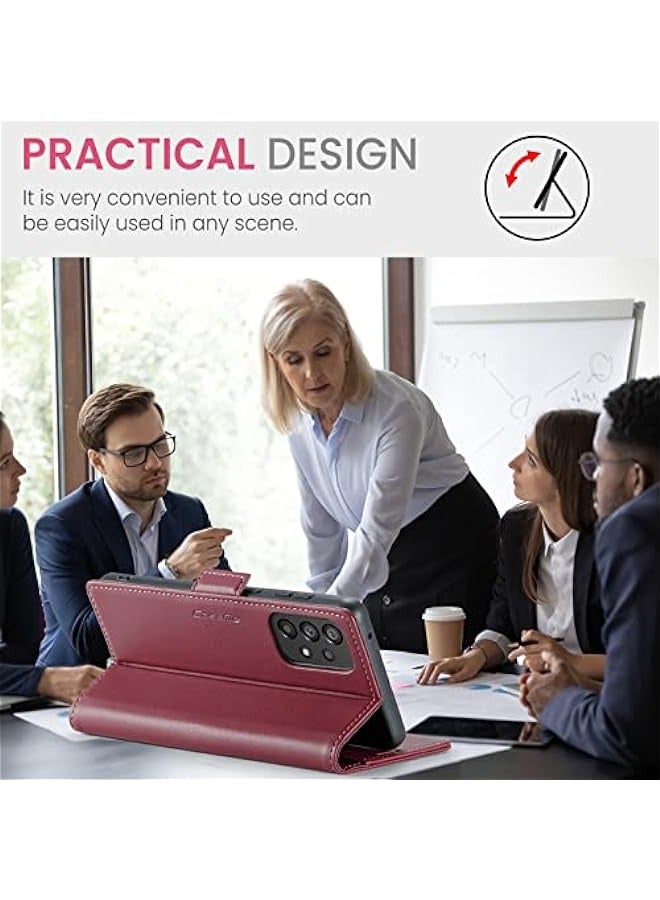 Wine PU Leather Wallet Case for Samsung Galaxy A73 5G, RFID Blocking Stand Folio Cover with Magnetic Kickstand and Card Slots - Image 2