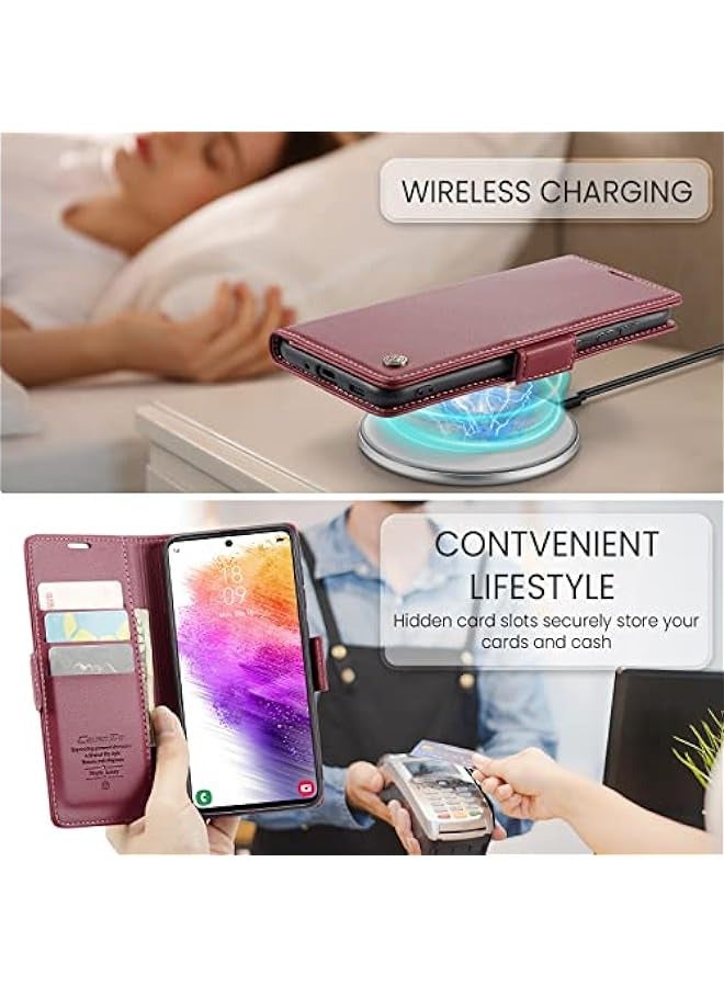 Wine PU Leather Wallet Case for Samsung Galaxy A73 5G, RFID Blocking Stand Folio Cover with Magnetic Kickstand and Card Slots - Image 3