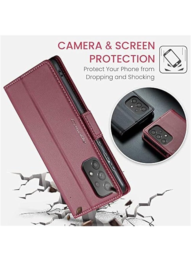 Wine PU Leather Wallet Case for Samsung Galaxy A73 5G, RFID Blocking Stand Folio Cover with Magnetic Kickstand and Card Slots - Image 4