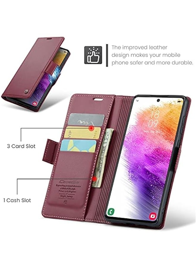 Wine PU Leather Wallet Case for Samsung Galaxy A73 5G, RFID Blocking Stand Folio Cover with Magnetic Kickstand and Card Slots - Image 5