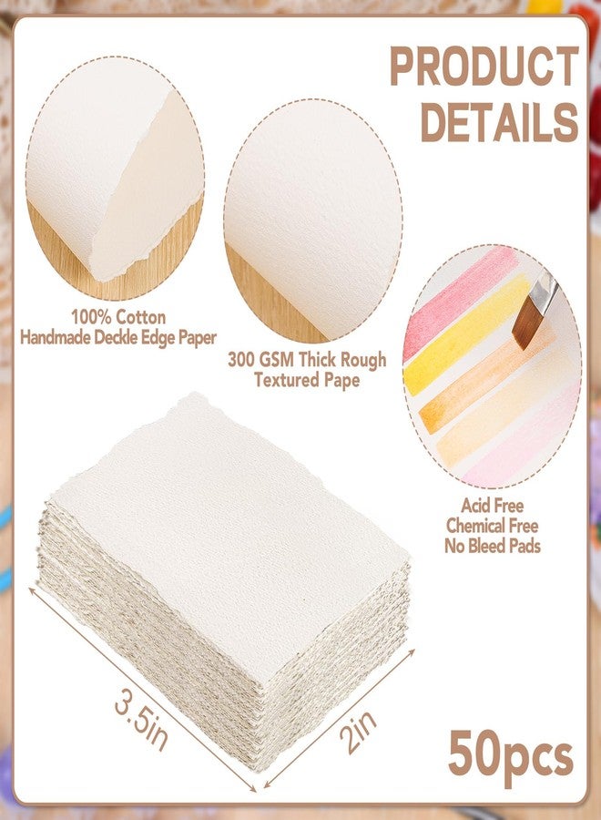 Prudiut 50 Sheets Watercolor Paper, 300 GSM Deckled Edge Paper 2 x 3.5 inch Rough/Textured Handmade Paper Cotton Paper for Watercolors, Wedding Invitations, Cards, Crafts - Image 2