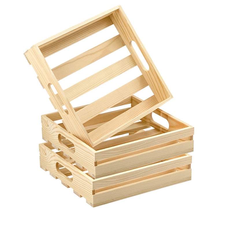 Cregugua 3 Pack Wooden Crafts Pallet Crates with Handle Blank Wood Trays Square Storage for DIY Crafting Decorations Outer 87 x 87 x 2 in  Interior 8 x 8 x 175 in 
