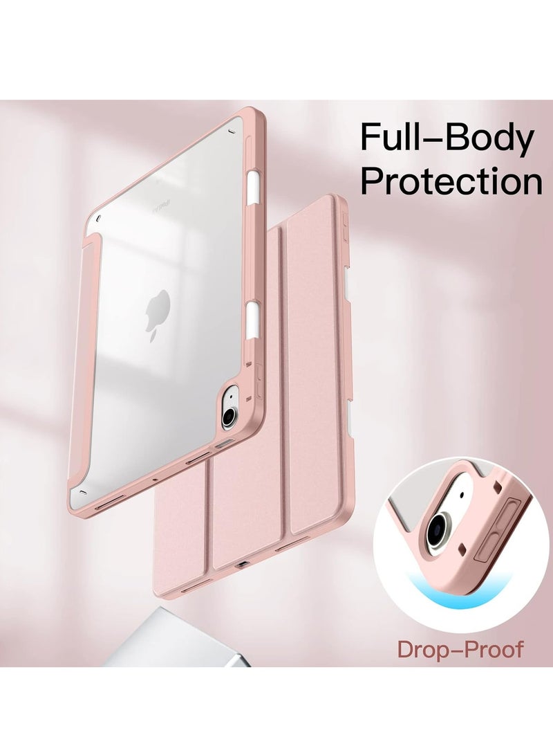 MIGOFAST iPad Air 11-Inch M3/M2 (2025/2024), iPad Air 5/4 (2022/2020 5th/4th) with Pencil Holder, Clear Transparent Back Slim Stand Shockproof Tablet Cover, Auto Wake/Sleep Rose Gold Pink - Image 4