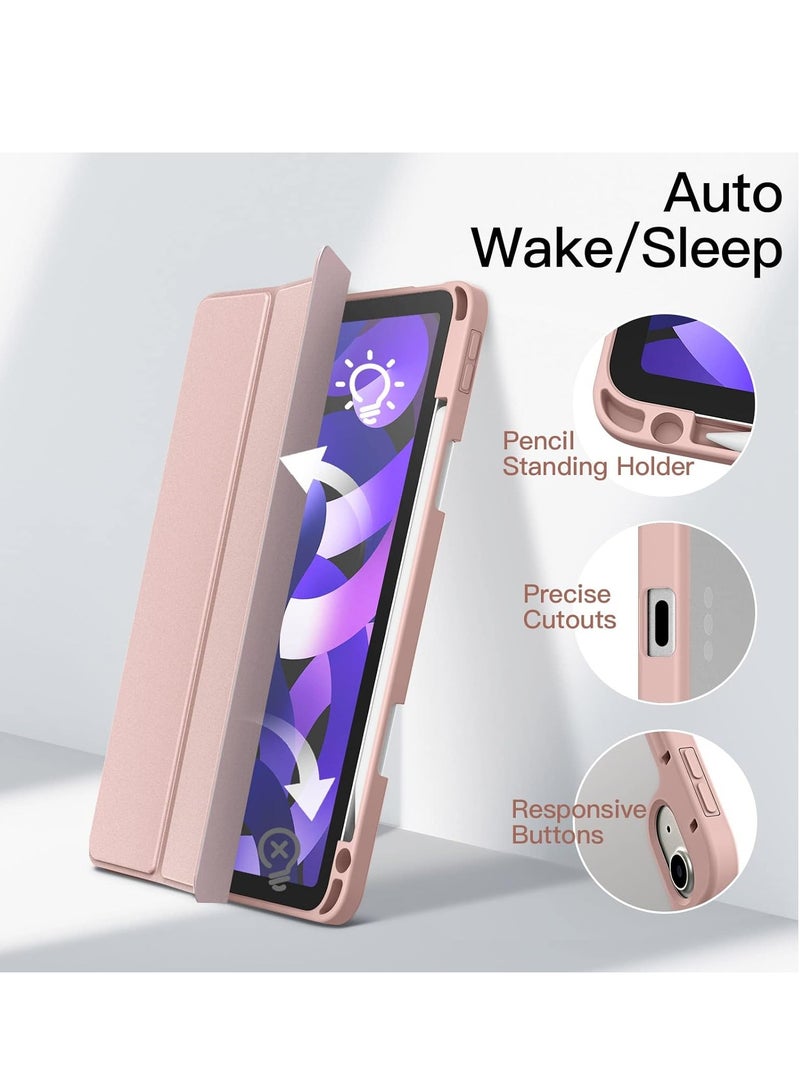 MIGOFAST iPad Air 11-Inch M3/M2 (2025/2024), iPad Air 5/4 (2022/2020 5th/4th) with Pencil Holder, Clear Transparent Back Slim Stand Shockproof Tablet Cover, Auto Wake/Sleep Rose Gold Pink - Image 3
