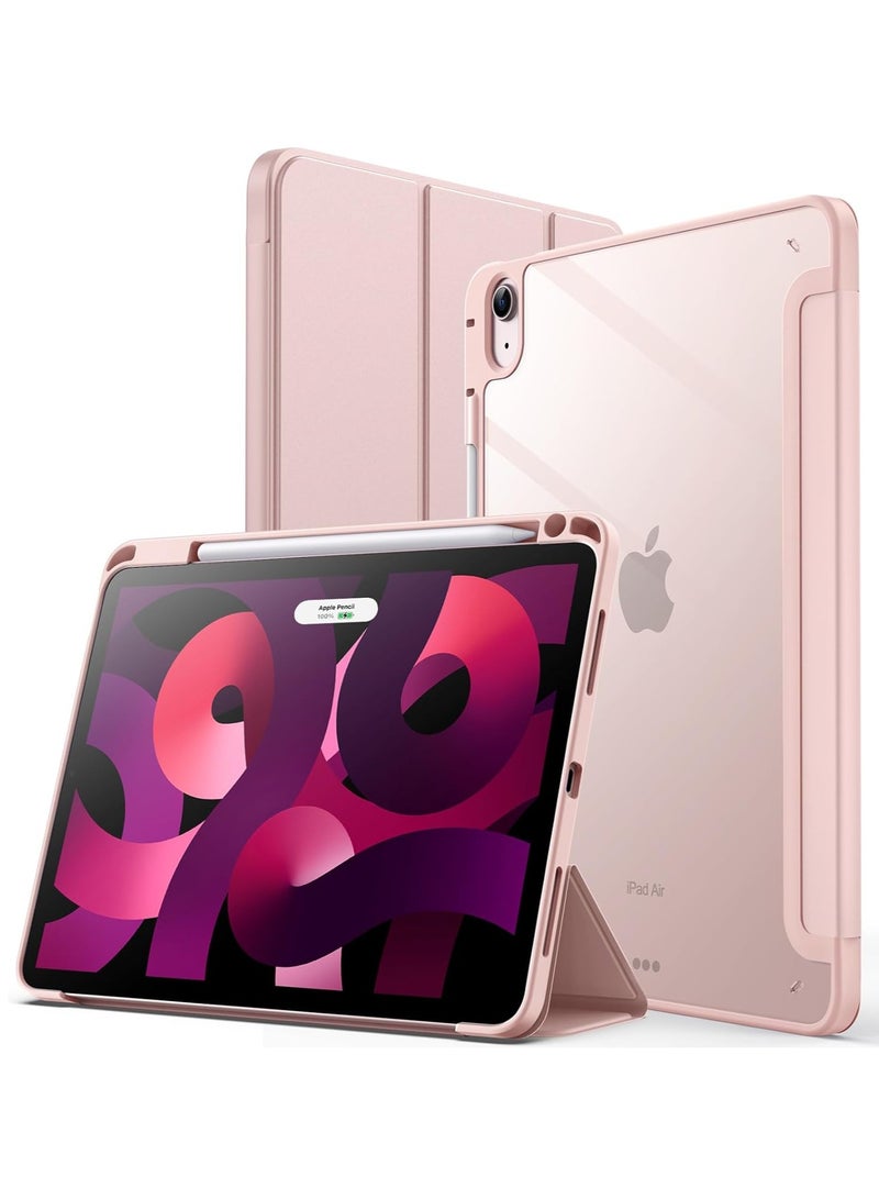MIGOFAST iPad Air 11-Inch M3/M2 (2025/2024), iPad Air 5/4 (2022/2020 5th/4th) with Pencil Holder, Clear Transparent Back Slim Stand Shockproof Tablet Cover, Auto Wake/Sleep Rose Gold Pink - Image 1