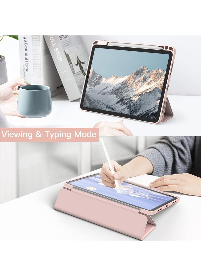 MIGOFAST iPad Air 11-Inch M3/M2 (2025/2024), iPad Air 5/4 (2022/2020 5th/4th) with Pencil Holder, Clear Transparent Back Slim Stand Shockproof Tablet Cover, Auto Wake/Sleep Rose Gold Pink - Image 2