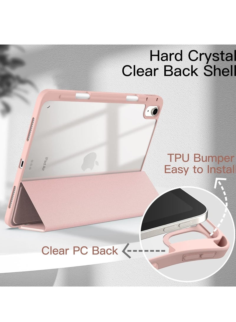 MIGOFAST iPad Air 11-Inch M3/M2 (2025/2024), iPad Air 5/4 (2022/2020 5th/4th) with Pencil Holder, Clear Transparent Back Slim Stand Shockproof Tablet Cover, Auto Wake/Sleep Rose Gold Pink - Image 5