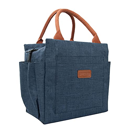 Joymee Lunch Bag Women Insulated Lunch Box Reusable Leakproof Large Spacious Tote for Women Men Adult with Bottle Holder and Side Pockets for Work Picnic Travel - Navy Blue - Image 1