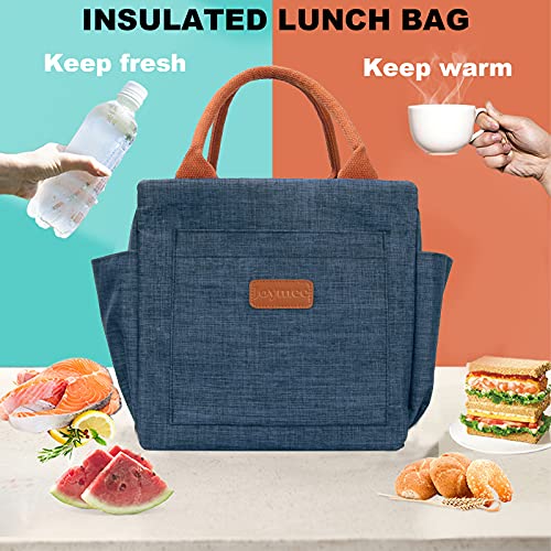 Joymee Lunch Bag Women Insulated Lunch Box Reusable Leakproof Large Spacious Tote for Women Men Adult with Bottle Holder and Side Pockets for Work Picnic Travel - Navy Blue - Image 5