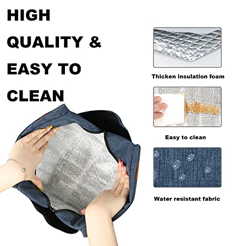 Joymee Lunch Bag Women Insulated Lunch Box Reusable Leakproof Large Spacious Tote for Women Men Adult with Bottle Holder and Side Pockets for Work Picnic Travel - Navy Blue - Image 4