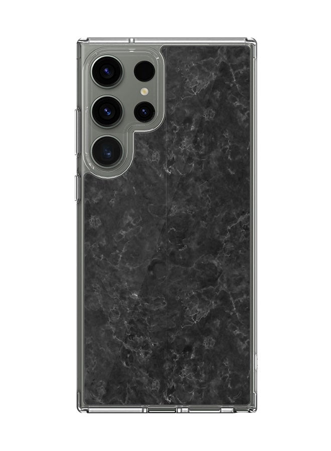 Stylizedd Classic Clear Case for Samsung Galaxy S24 Ultra , Hybrid Soft Case Flexible Edges TPU PC Gel Thin Transparent Cover - Marble Texture Black Full Print - Image 1
