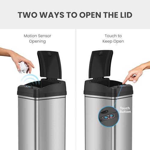 iTouchless 50 Liter / 13 Gallon Kitchen Trash Can with Lid & Odor Filter – Motion Sensor Stainless Steel Garbage Bin for Home, Office, or Garage – Slim, Large Capacity Design - Image 3