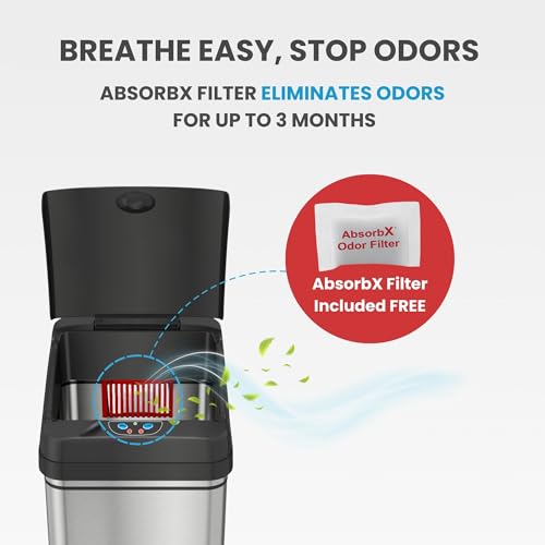 iTouchless 50 Liter / 13 Gallon Kitchen Trash Can with Lid & Odor Filter – Motion Sensor Stainless Steel Garbage Bin for Home, Office, or Garage – Slim, Large Capacity Design - Image 5