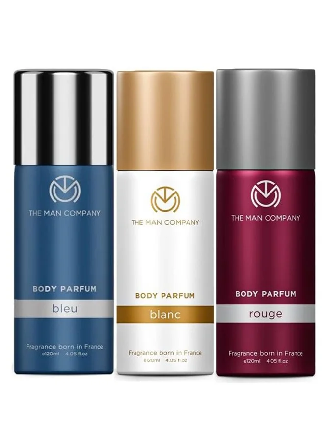 ذا مان كومباني مجموعة عطور الجسم للرجال ثلاثية - بلانك، بلو، روج - بخاخ منعش يدوم طويلاً - عبوة كومبو - هدية مثالية  مل  قطع