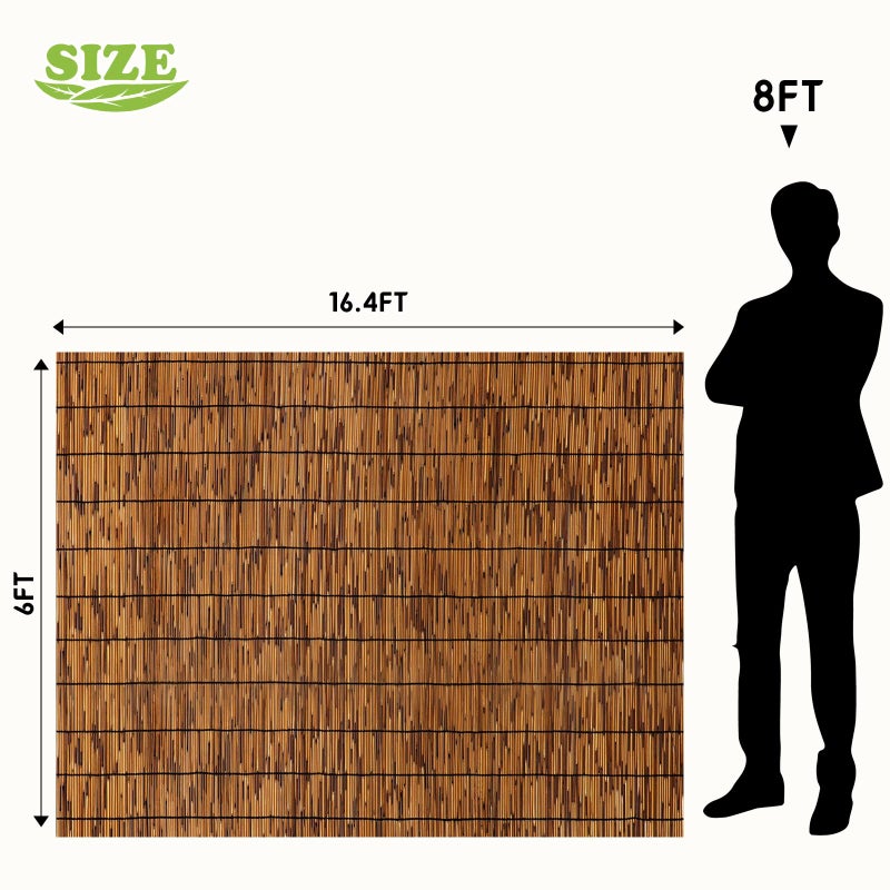 TOOKNIN Natural Reed Fence,6FT X 16.4FT Bamboo Fencing Privacy Reed Screening for Outdoor, Gallery, Restaurant, Hotel, Patio (Brown) - Image 2