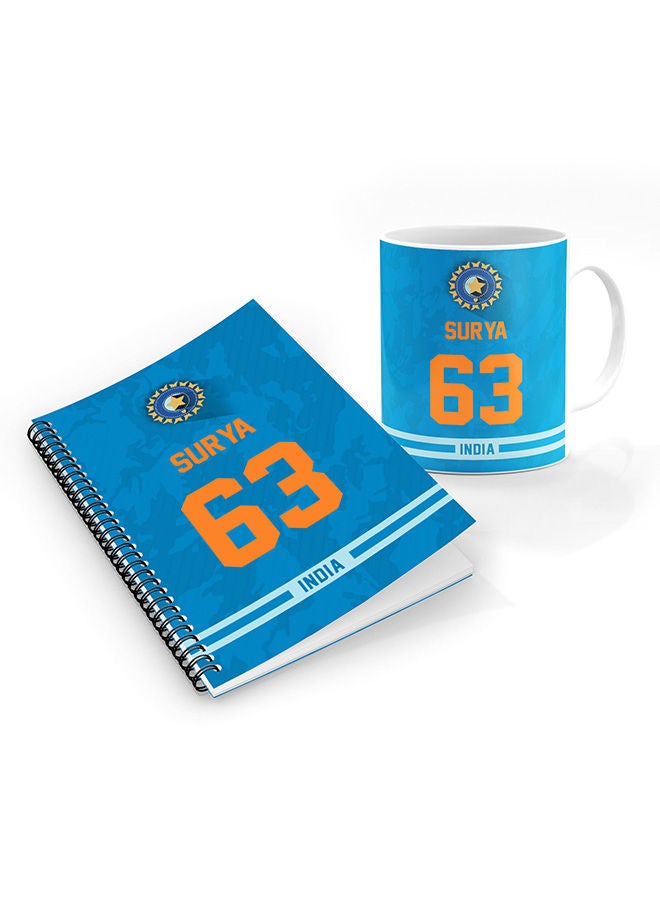 Stylizedd Designer Printed Coffee Mug + A5 Spiral Notebook Memo Notepad Journal Personalised Combo Gift Set  -Player Name - Suryakumar Yadav, Jersey Number-63 - Image 1