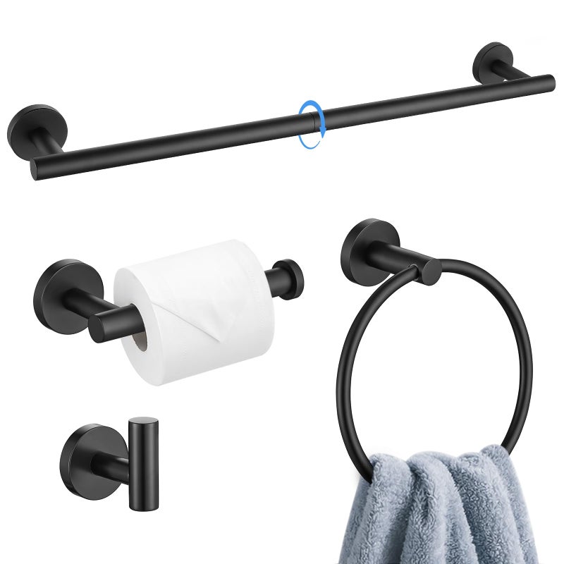 soaez 4-Piece Matte Black Towel Bar Set Bathroom Hardware Set Towel Holder Set for Bathroom SUS304 Stainless Steel Bathroom Accessory Set 19.68 in - Image 1