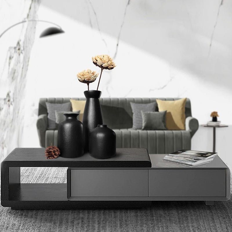 تشيلور طقم مزهريات سيراميك، مجموعة من 3 مزهريات زهور زخرفية لديكور المنزل الحديث، مزهرية زخرفية لعشب البامباس، مزهريات لطاولة العشاء والحفلات وغرفة المعيشة والمكتب ورف الكتب والمدخل وغرفة النوم (أسود) - Image 5