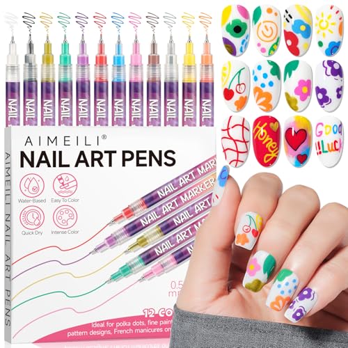 AIMEILI 12 Colors Nail Art Pens Set 05mm Fine Tip Acrylic Paint Pens for Salon Home DIY Nail Design Dotting Drawing Liner Brush for Manicure Nail Polish Art Decoration Kit 2 - Image 1