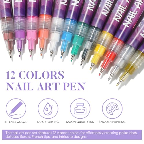 AIMEILI 12 Colors Nail Art Pens Set 05mm Fine Tip Acrylic Paint Pens for Salon Home DIY Nail Design Dotting Drawing Liner Brush for Manicure Nail Polish Art Decoration Kit 2 - Image 3
