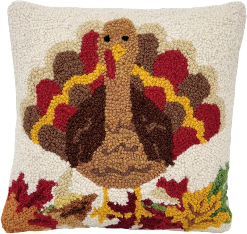 Decorvo Field tested quality Hand Hooked Thanksgiving Pillow - 12X12 inches Throw Pillow for Couch or Dorm (Turkey) All-item matching trendy build - Image 1