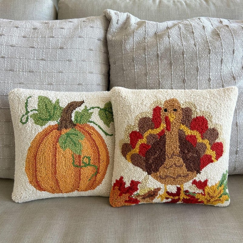 Decorvo Field tested quality Hand Hooked Thanksgiving Pillow - 12X12 inches Throw Pillow for Couch or Dorm (Turkey) All-item matching trendy build - Image 3