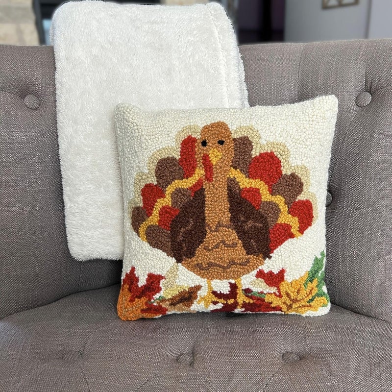 Decorvo Field tested quality Hand Hooked Thanksgiving Pillow - 12X12 inches Throw Pillow for Couch or Dorm (Turkey) All-item matching trendy build - Image 2