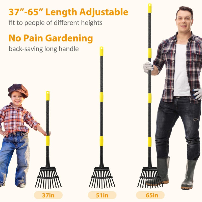 Feblomst Rake, Garden Leaf Rakes for Lawns Heavy Duty, Yard Metal Rake Tools with 9" Small Narrow Rake Head, 65â€ Adjustable Long Handle, 11 Steel Tines, Quick Clean up Rake for Shrub, Flower Bed, Camping - Image 5