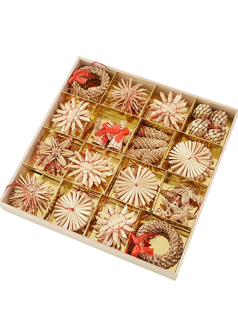 موردلي 56 قطعة من زينة النجوم المصنوعة يدويًا من القش والقش، زينة معلقة على الأشجار، صناعة يدوية لحفلات العطلات ورأس السنة الجديدة - Image 1