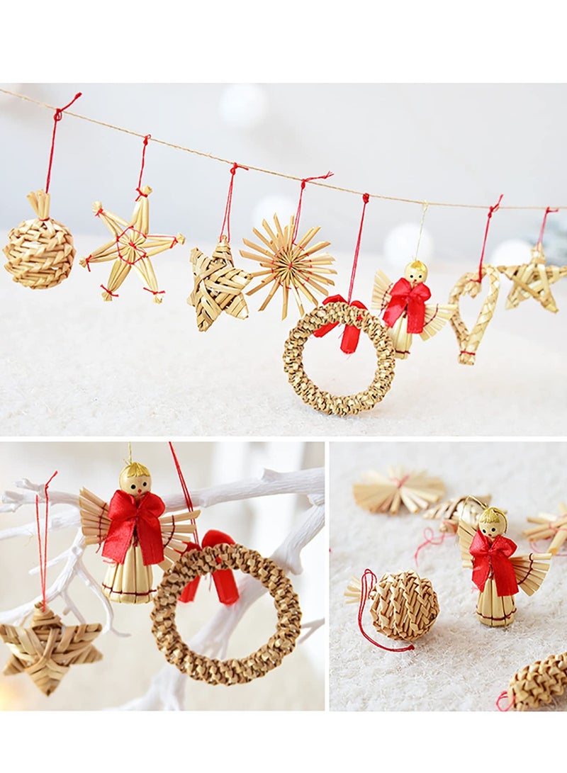 موردلي 56 قطعة من زينة النجوم المصنوعة يدويًا من القش والقش، زينة معلقة على الأشجار، صناعة يدوية لحفلات العطلات ورأس السنة الجديدة - Image 3