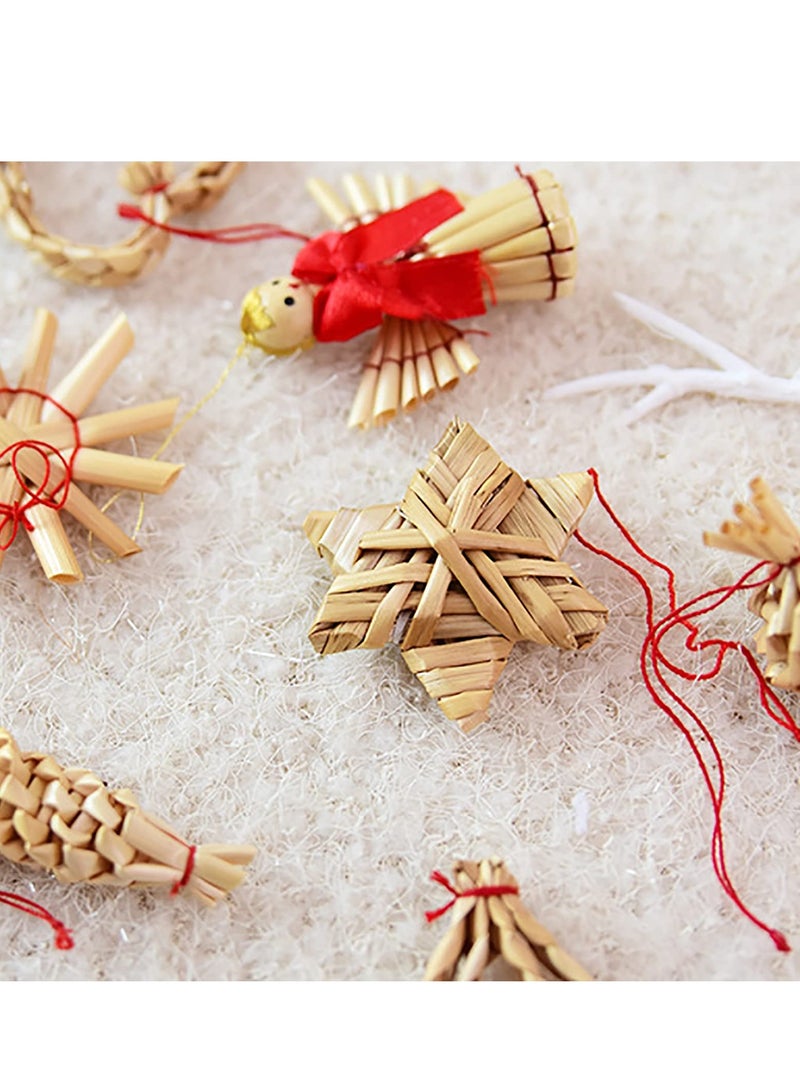 موردلي 56 قطعة من زينة النجوم المصنوعة يدويًا من القش والقش، زينة معلقة على الأشجار، صناعة يدوية لحفلات العطلات ورأس السنة الجديدة - Image 4