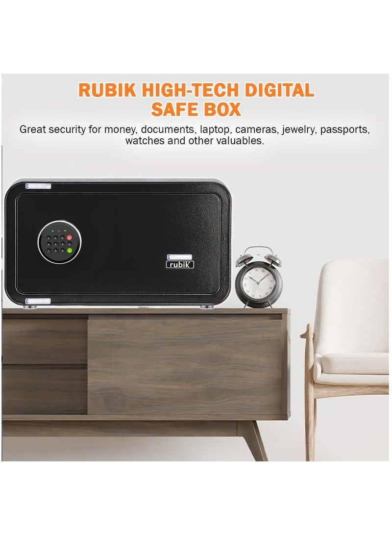 Rubik Safe Box with Digital Keypad and Key Lock, Fire Resistant Hotel Size Locker for A4 Documents Laptop MacBook Tablets Camera Cash Home Office RB23QC11 (23x43x35cm Black) - Image 5