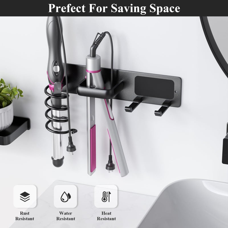 Tindbea Hair Dryer Holder Curling Iron Holder Flat Iron, Blow Dryer Holder Wall Mount, 3 in 1 Bathroom Hair Tool Organizer Rack for Universal Dryer, Matte Black - Image 5
